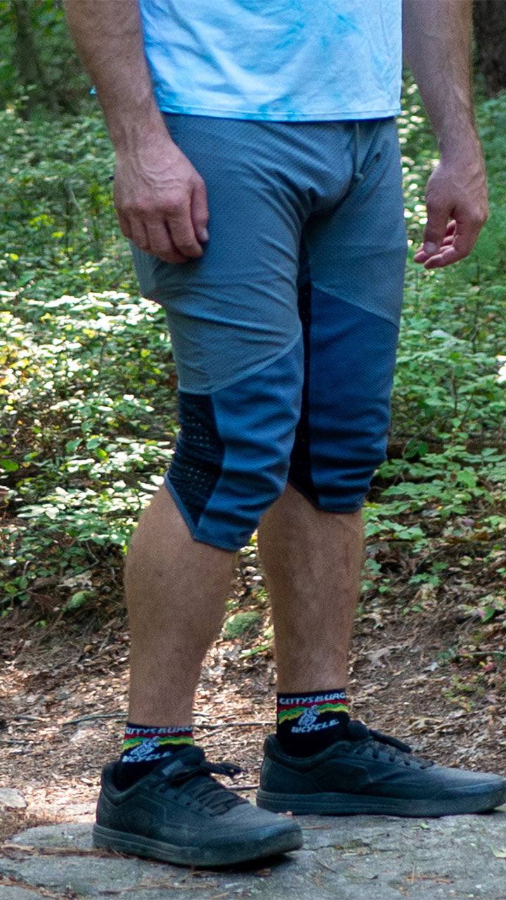 Trail pants with removable G-Form hip and knee pads for cycling.